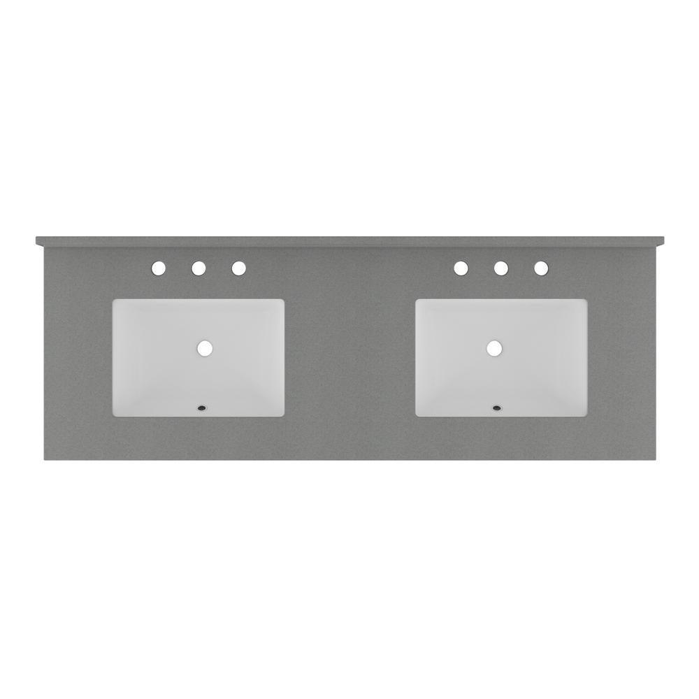 61 in. W x 22 in. D Quartz Double Basin Vanity Top in Galaxy Grey with White Basins