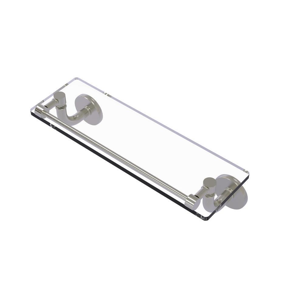 Remi Collection 16 in. Glass Vanity Shelf with Gallery Rail in Satin Nickel