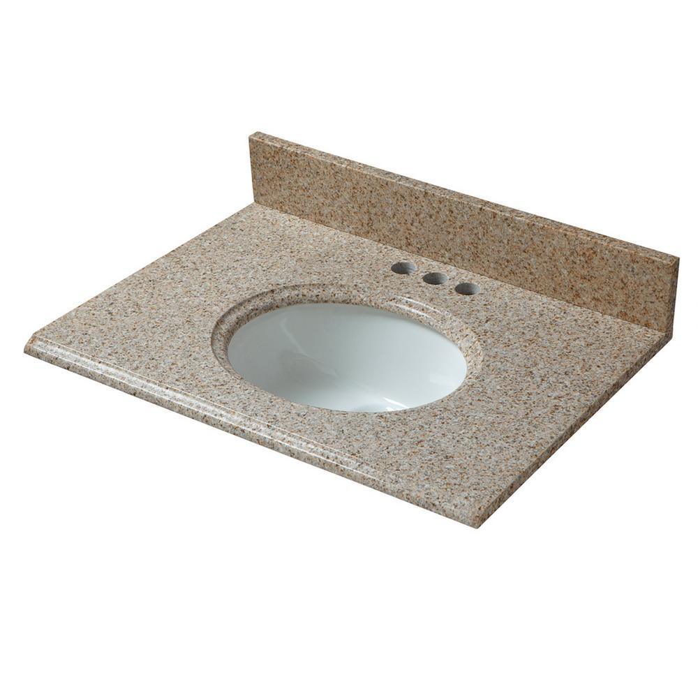 25 in. W x 19 in. D Granite Vanity Top in Beige with White Basin