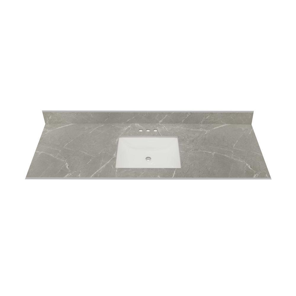 61 in. W x 22 in. Vanity Top in Soapstone Mist with Single White Sink and 4 in. Faucet Spread