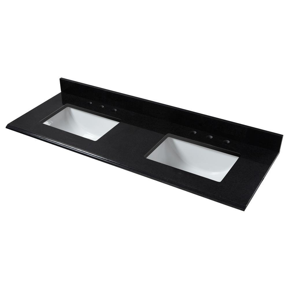 73 in. W x 22 in. D Granite Double Trough Sink Vanity Top in Midnight Black