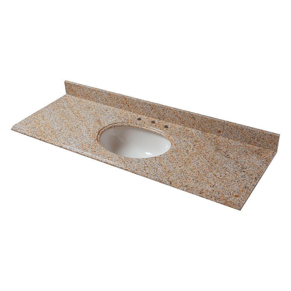 61 in. Granite Vanity Top in Beige with Biscuit Basin