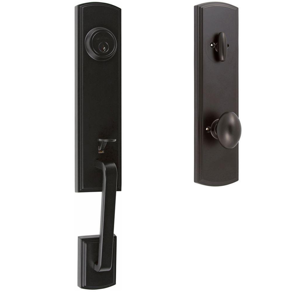 Italian Collection Briona Single Cylinder Black Door Handleset with Canova Interior Left-Hand