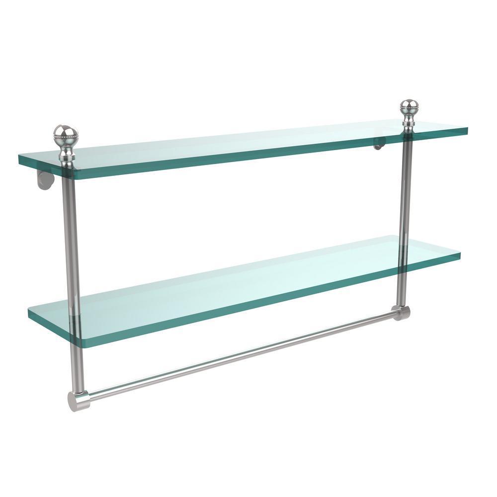 Mambo 22 in. L x 12 in. H x 5 in. W 2-Tier Clear Glass Bathroom Shelf with Towel Bar in Polished Chrome