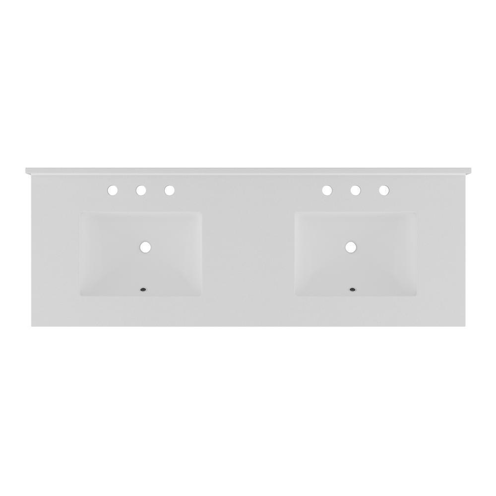 61 in. W x 22 in. D Quartz Double Basin Vanity Top in Snow White with White Basins