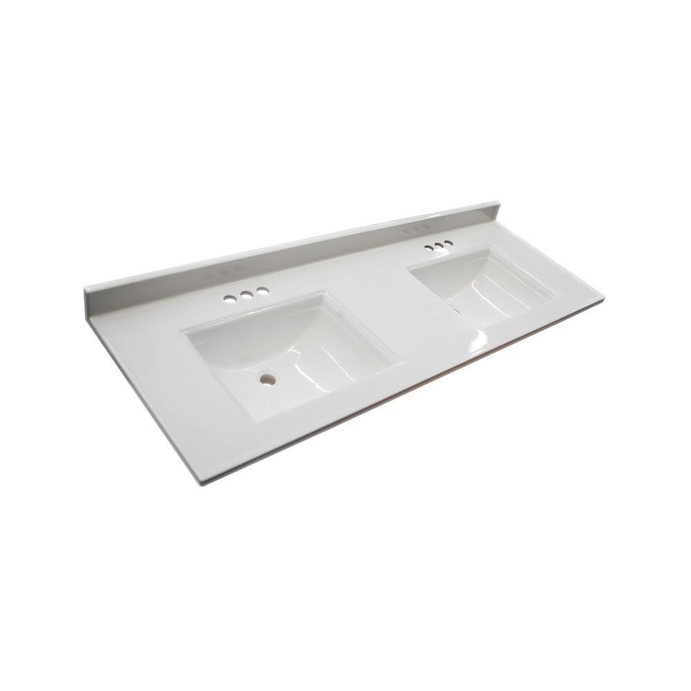 Camilla 61 in. Cultured Marble Vanity Top in Solid White with Double Basin