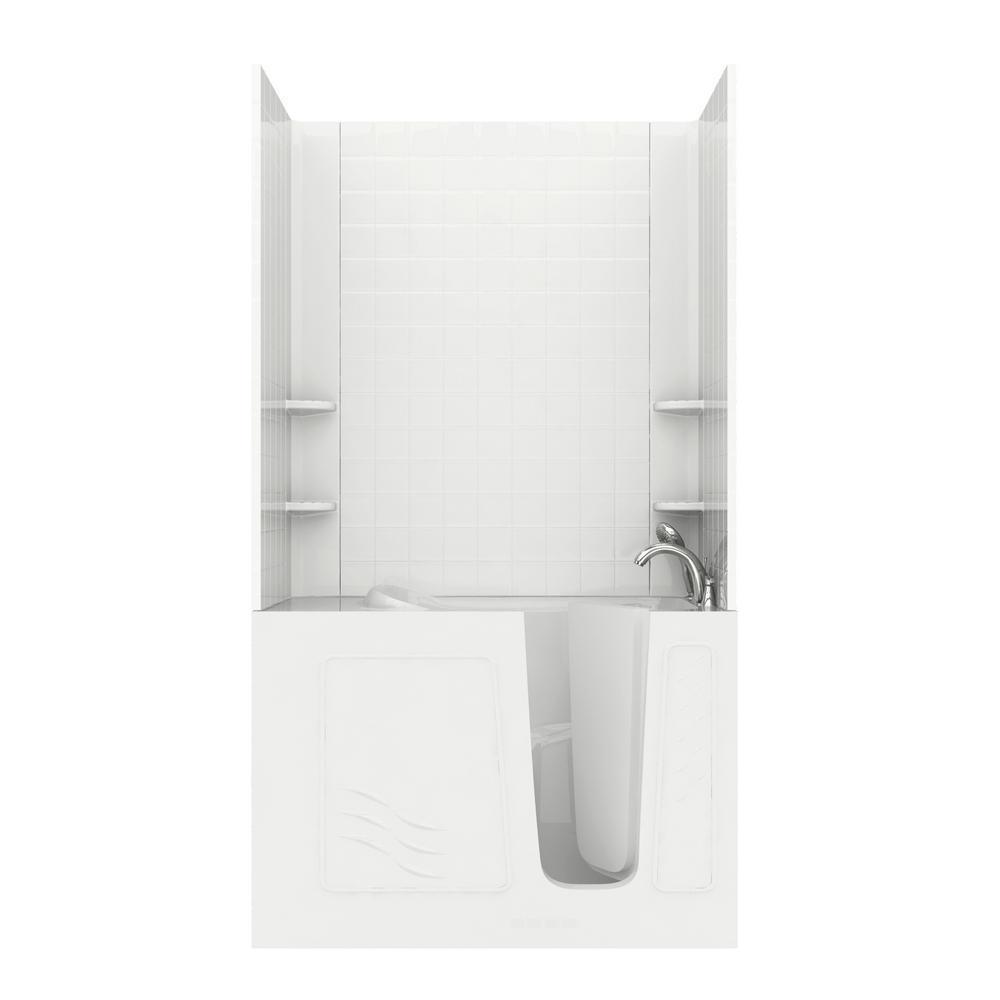 Rampart Nova Heated 4.5 ft. Walk-in Whirlpool and Air Bathtub with 4 in. Tile Easy Up Adhesive Wall Surround in White
