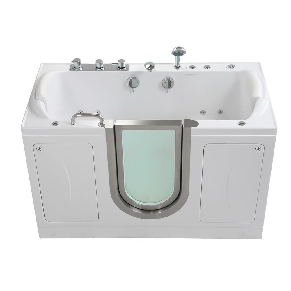 Companion 2 Seat 60 in. Acrylic Walk-In Whirlpool Bathtub in White, Center Door, Heated Seat, Faucet, 2 in. Dual Drain