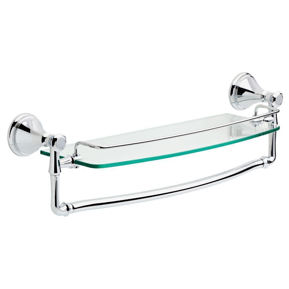 Cassidy 18 in. Glass Bathroom Shelf with Towel Bar in Chrome