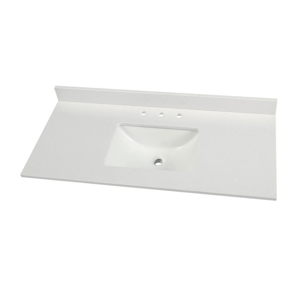 49 in. W x 22 in. D Engineered Marble Vanity Top in Snowstorm with White Single Trough Sink