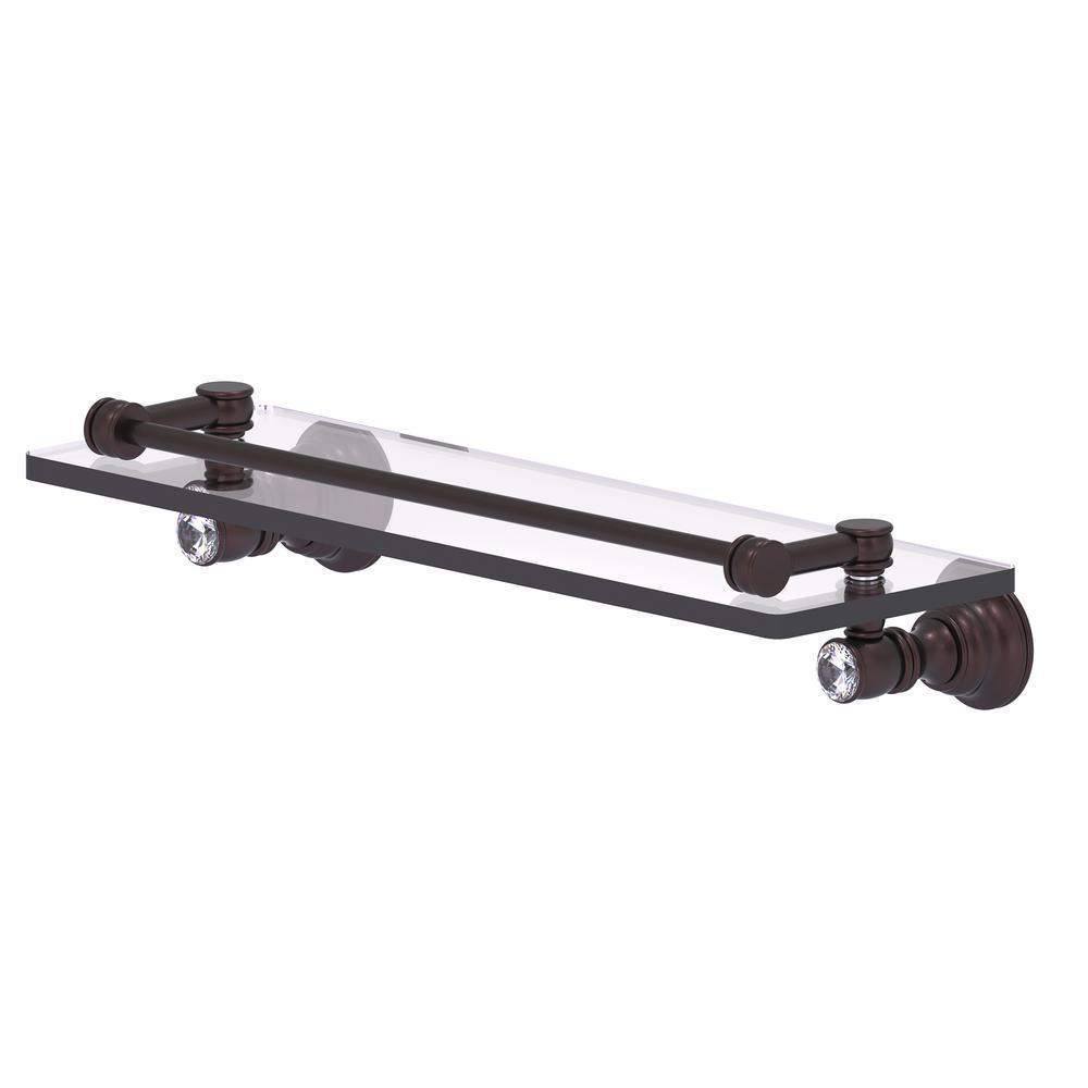 Carolina Crystal Collection 16 in. Glass Shelf with Gallery Rail in Antique Bronze