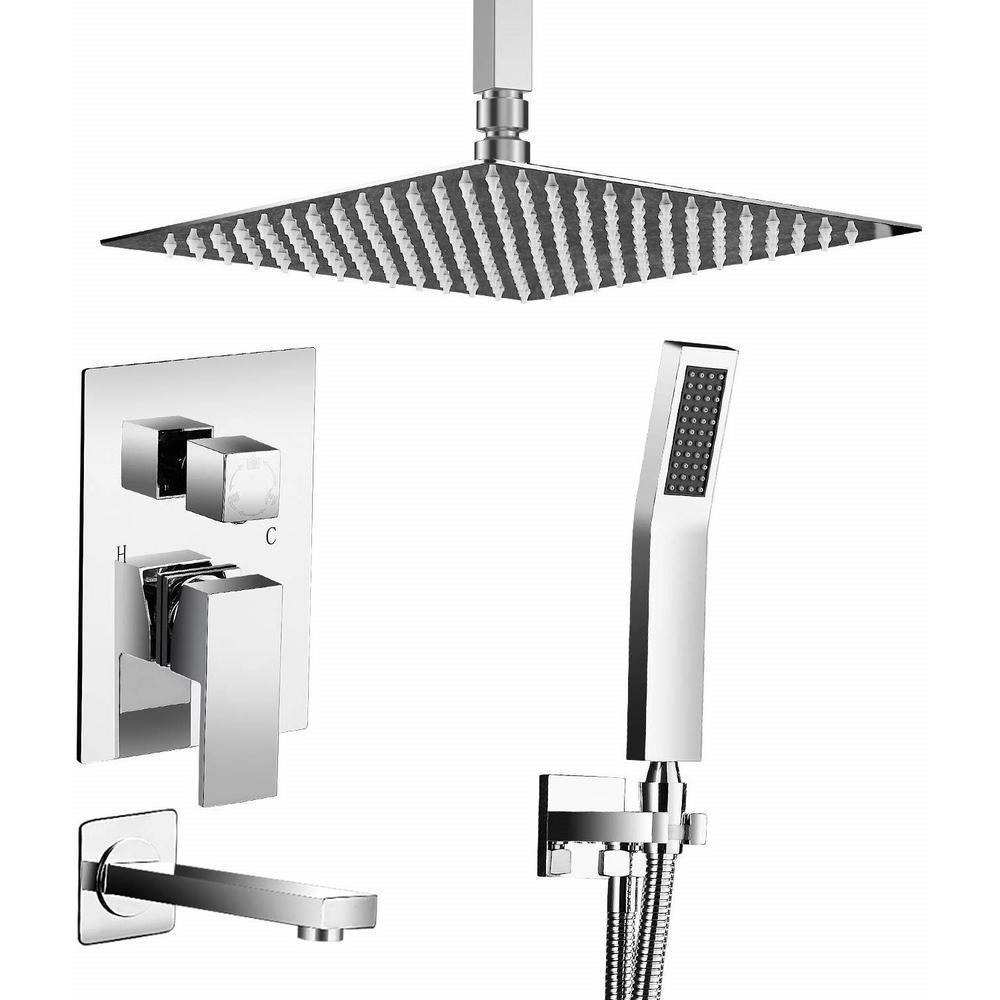 2-Handle 2-Spray Tub and Shower Faucet Handheld Shower Combo with 10 in. Rain Shower Head in Chrome (Valve Included)