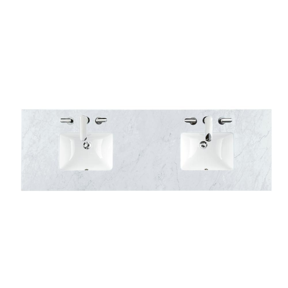 Carrara 72 in. W Marble Double Basin Vanity Top in Carrara White with White Basin