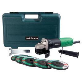 Metabo 4.5 in. 6.2 Amp Slide Switch Angle Grinder Kit with 5 Abrasive Wheels G12SR4M