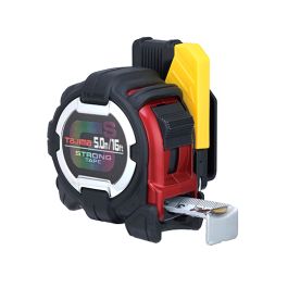 Tajima Tool GS-Lock Tape Measure with Safety Belt Holder, Steel Blade, Strong Tape & Hook, 16 ft./5m x 1 in. GSSF-16/5MBW