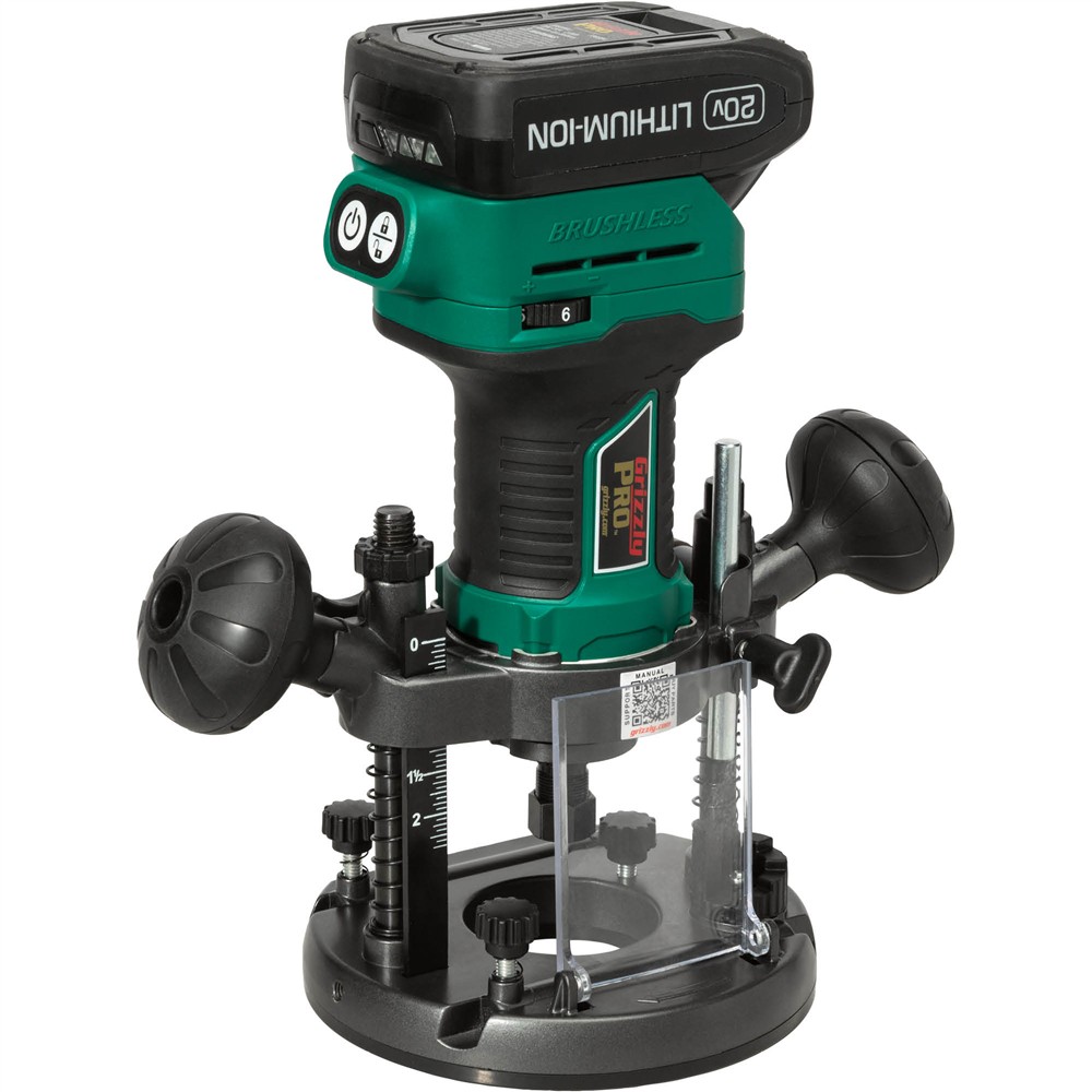Grizzly PRO T33304X - 20V 1/4" Plunge Router with Li-Ion Battery (Charger Not Included)