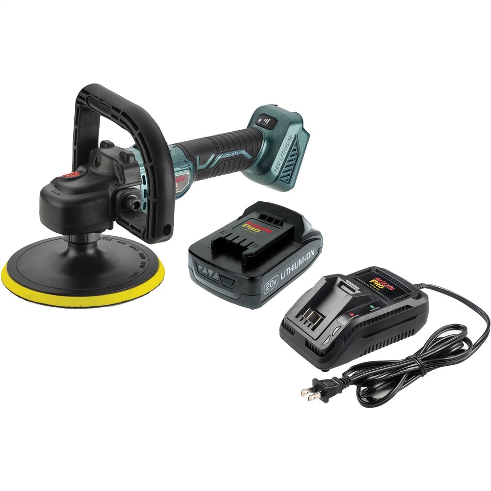 Grizzly PRO T33306X1 - 7" 3-Speed 20V Rotary Sander/Polisher Kit with Li-Ion Battery & Charger