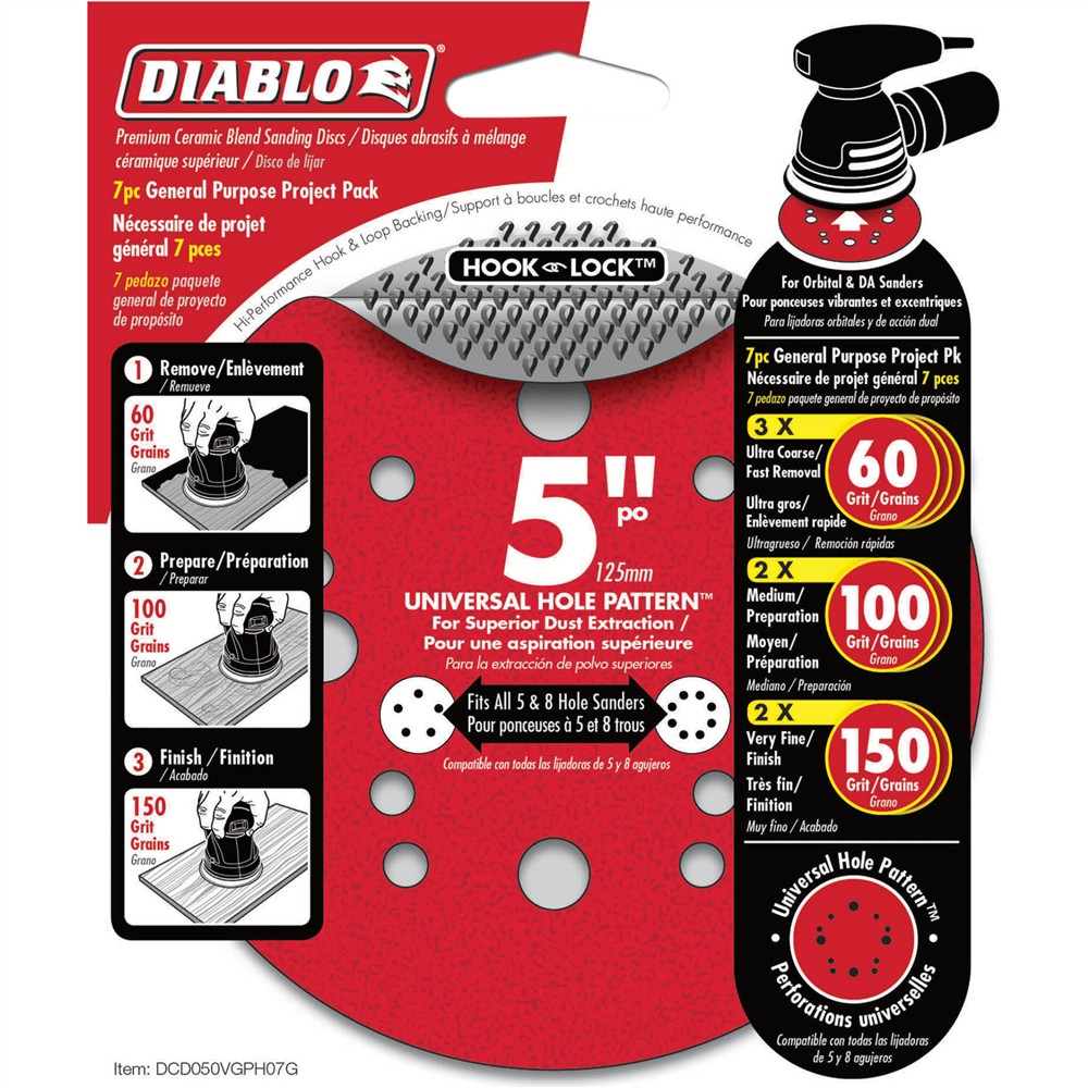 Diablo T33513 - 5" ROS Hook & Lock™ Disc Project Pack General Purpose 7 Pk