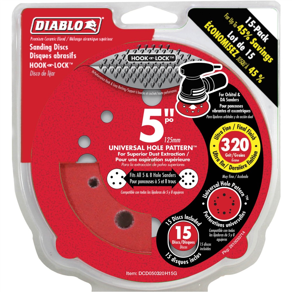Diablo T33526 - 5" 320 Grit (Super Fine) ROS Hook & Lock™ Discs 15 Pk