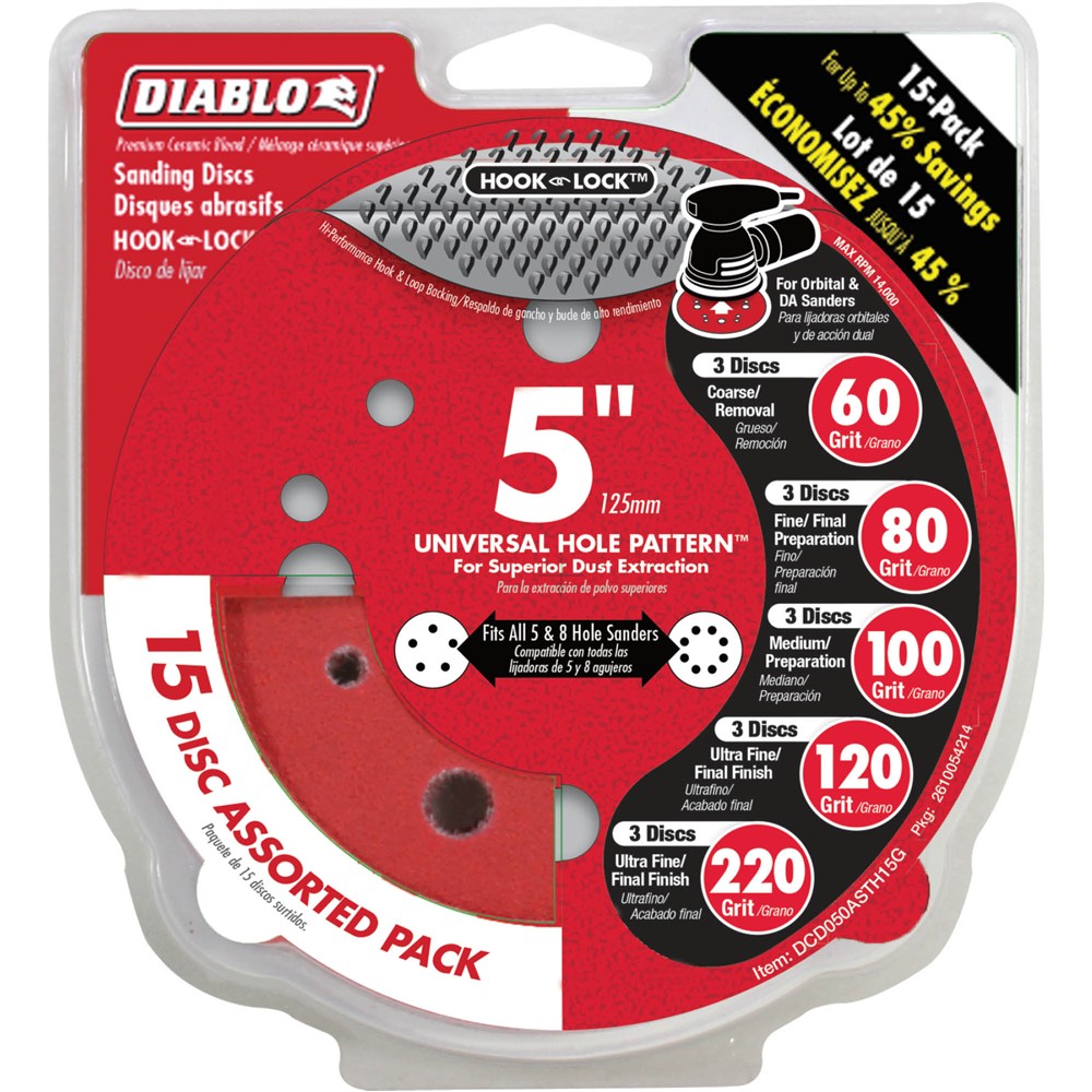 Diablo T33527 - 5" ROS Hook & Lock Disc Assorted Pack 15 Pk