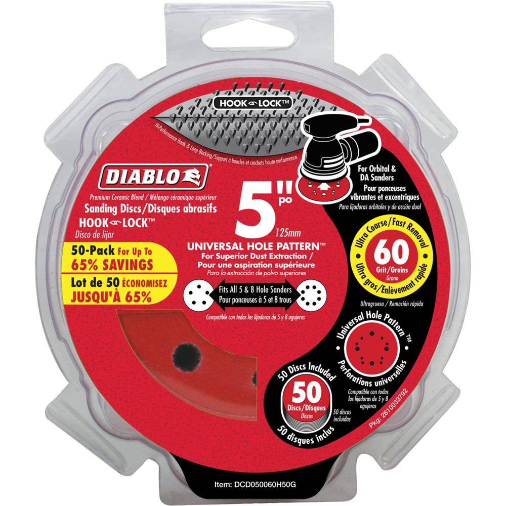 Diablo T33538 - 5" 60 Grit (Ultra Coarse) ROS Hook & Lock Discs 50 Pk