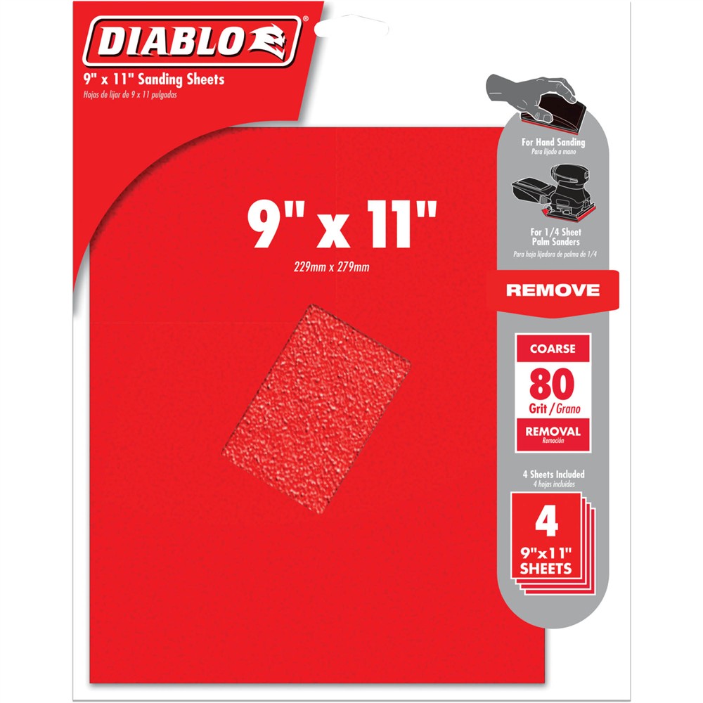 Diablo T33567 - 9" x 11" 80-Grit (Coarse) Sanding Sheet 4 Pk