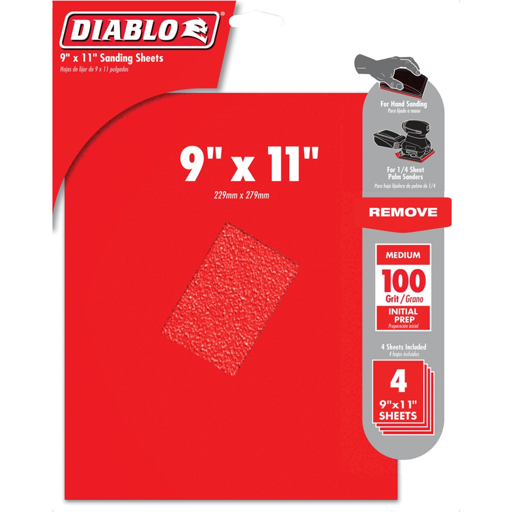 Diablo T33568 - 9" x 11" 100-Grit (Medium) Sanding Sheet 4 Pk