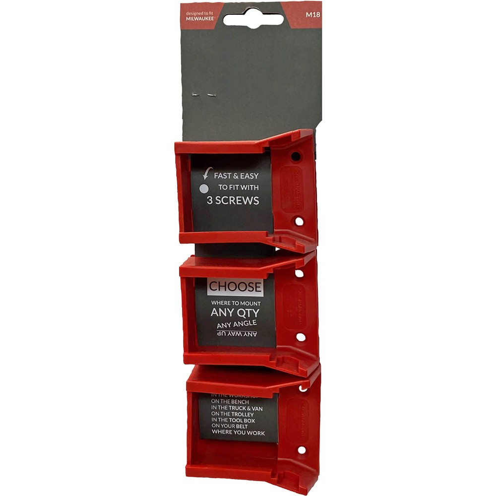 StealthMounts T33659 - Battery Mounts for Milwaukee M18 - 6-Pk. (Red)